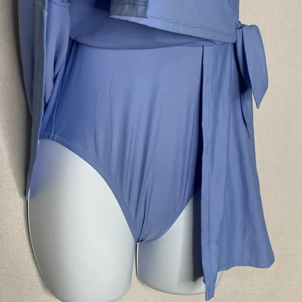 J Crew 6 Womens Halter Wrap Swim Dress Sail Blue Lined Padded Resort Pool
